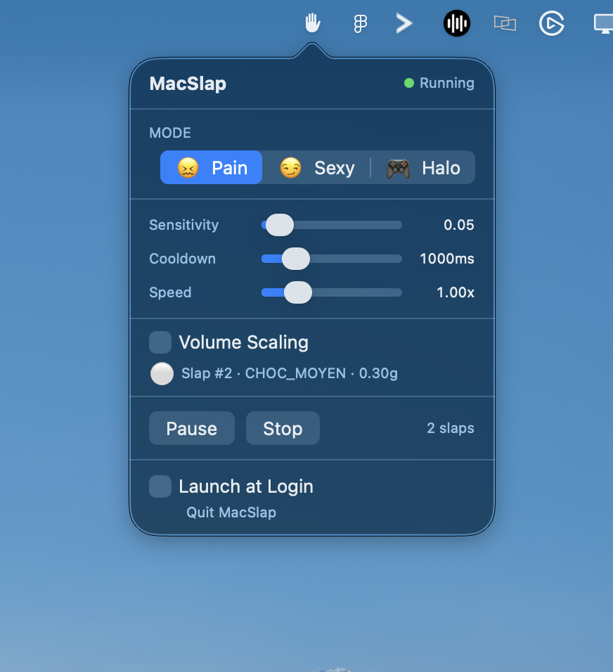 MacSlap menu bar popover